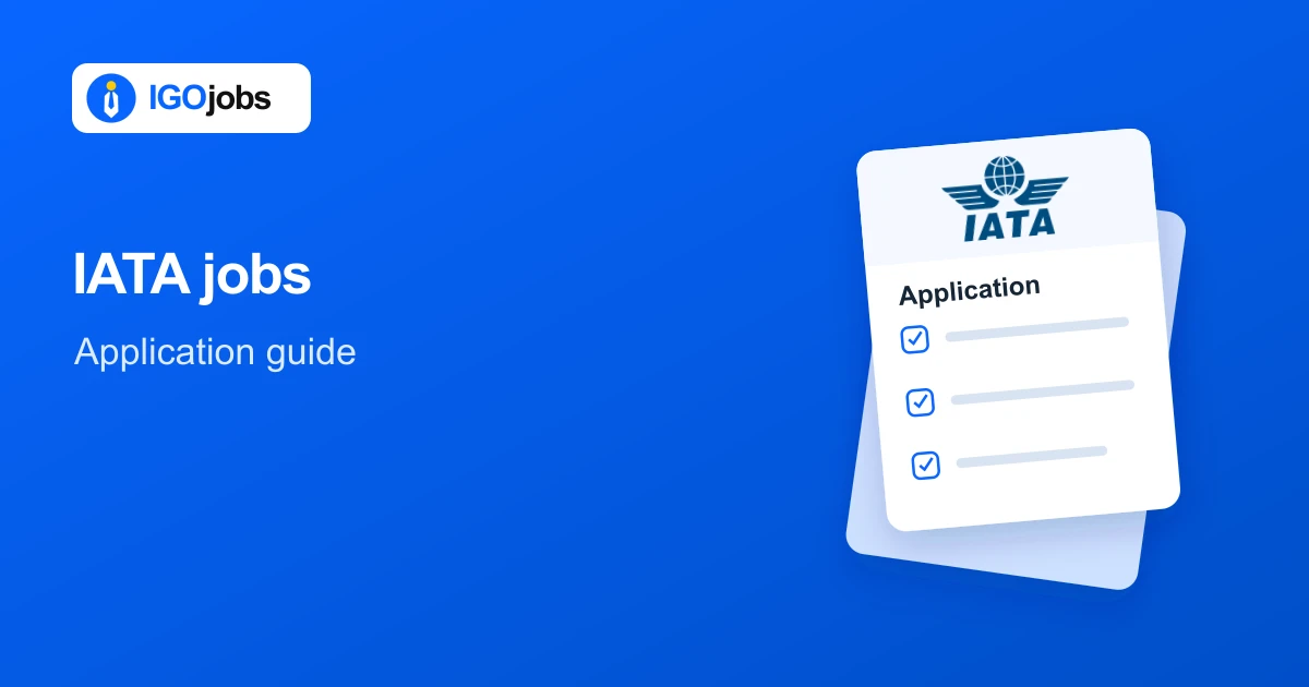 IATA application guide illustration with IGO Jobs branding and an application form