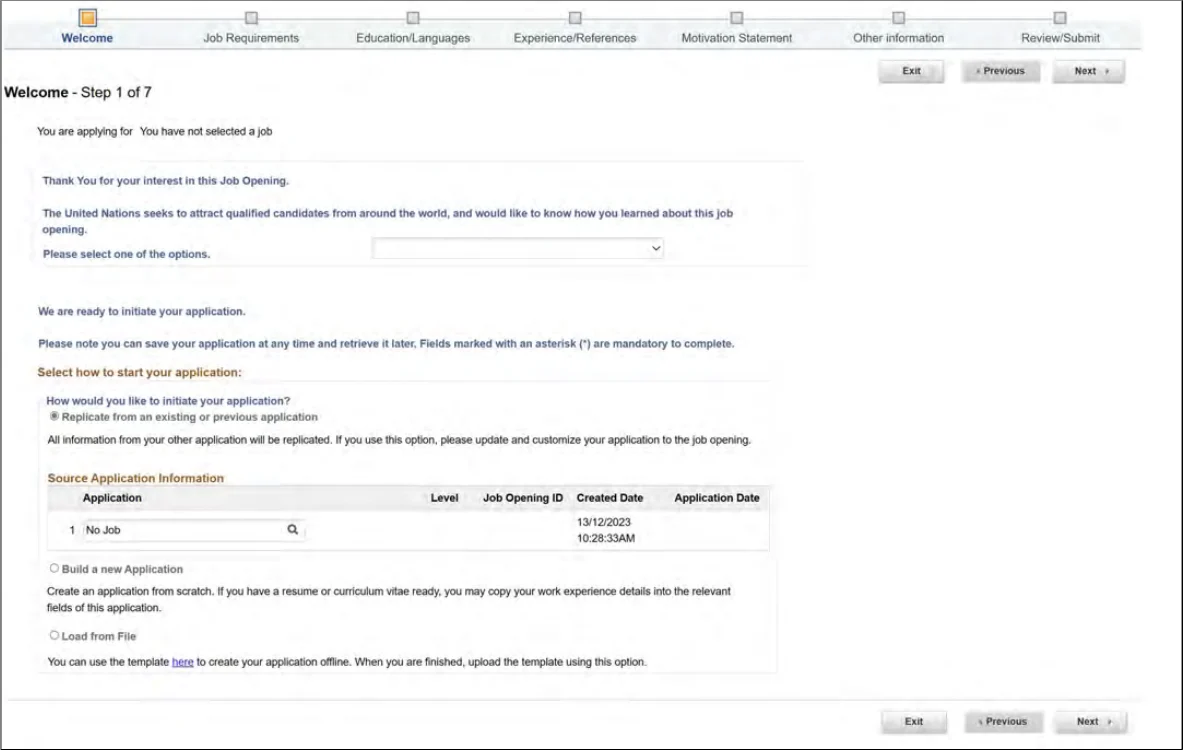 Inspira Welcome screen with options to copy an application, build a new one or load from file