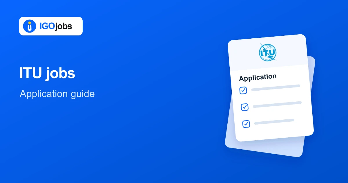 ITU application guide illustration with IGO Jobs branding and an application form