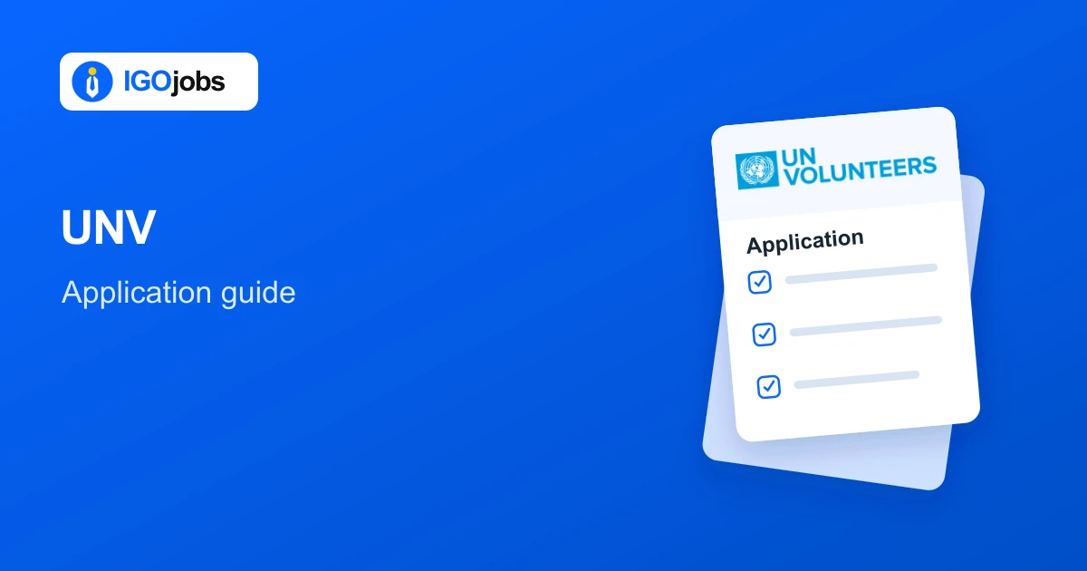 UNV application guide illustration with IGO Jobs branding and an application form