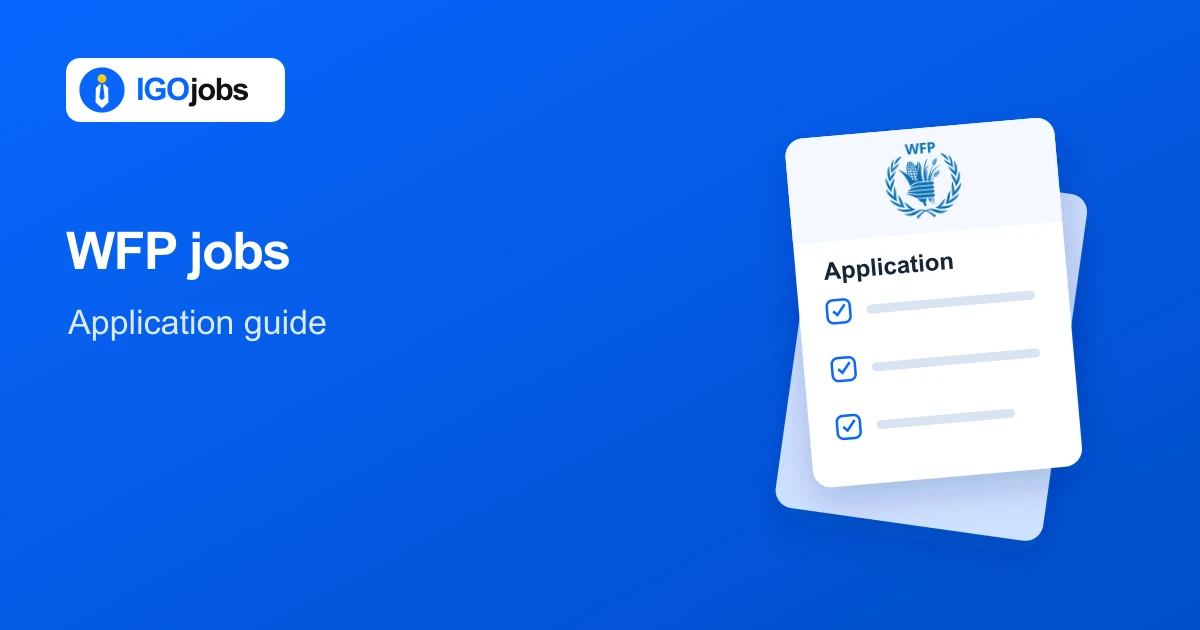 WFP application guide illustration with IGO Jobs branding and an application form